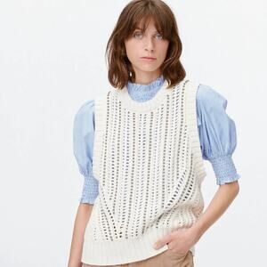 MUNTHE Twin Crochet Organic Cotton Wool-Blend Cream Sweater Vest SZ 2 (34) NWOT